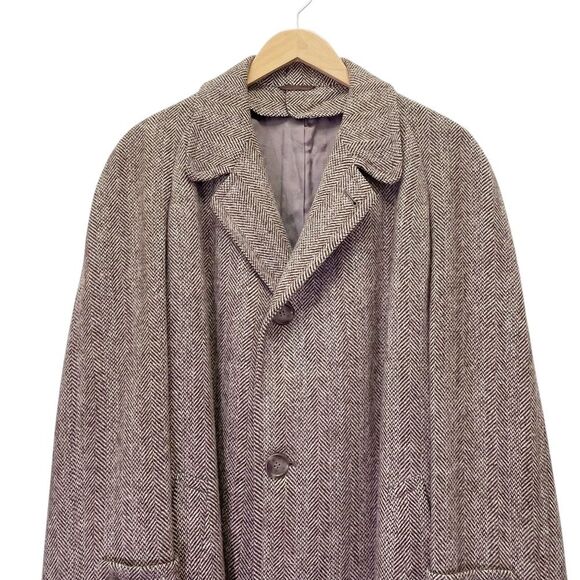 Vintage Clipper Craft Brown Herringbone Overcoat Union Made Size Medium Large - Picture 10 of 16